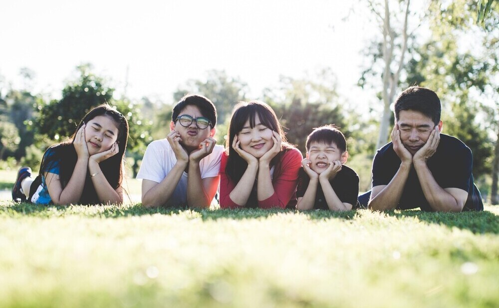 happy family of tourists